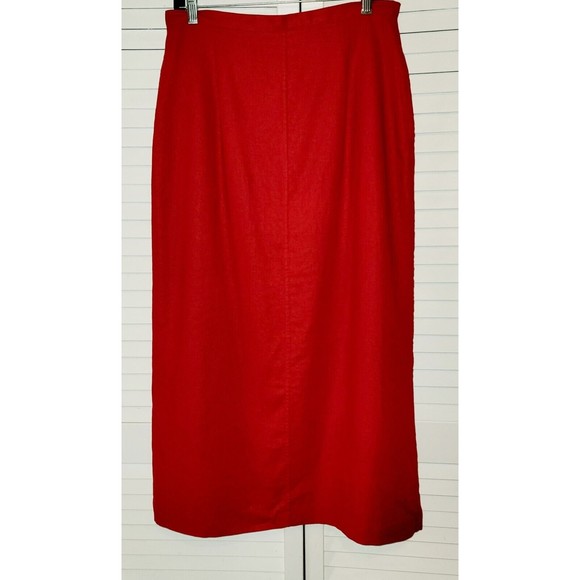 Baxter and Wells Women 12 Long Linen Blend Lined Zip Back Slit Pencil Red Skirt - Picture 3 of 10